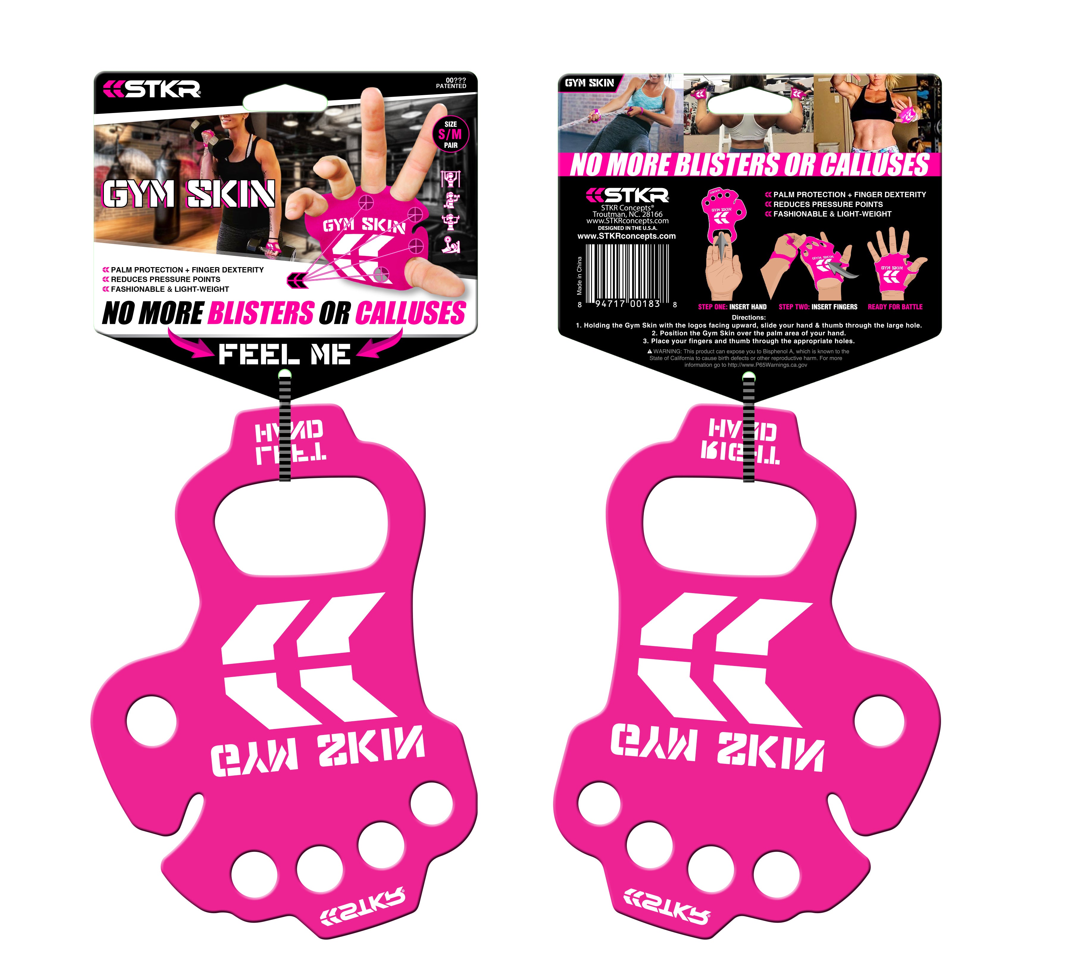 STKR Concepts' GYM Skins. Two of them, one laying face up and one laying face down on a white studio background.