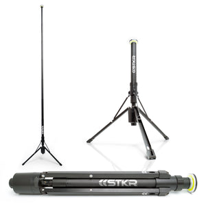 FLi OVER-LANDER 10' Telescoping Light shown in 3 different views. fully extended, shortest setting, and fully collapsed