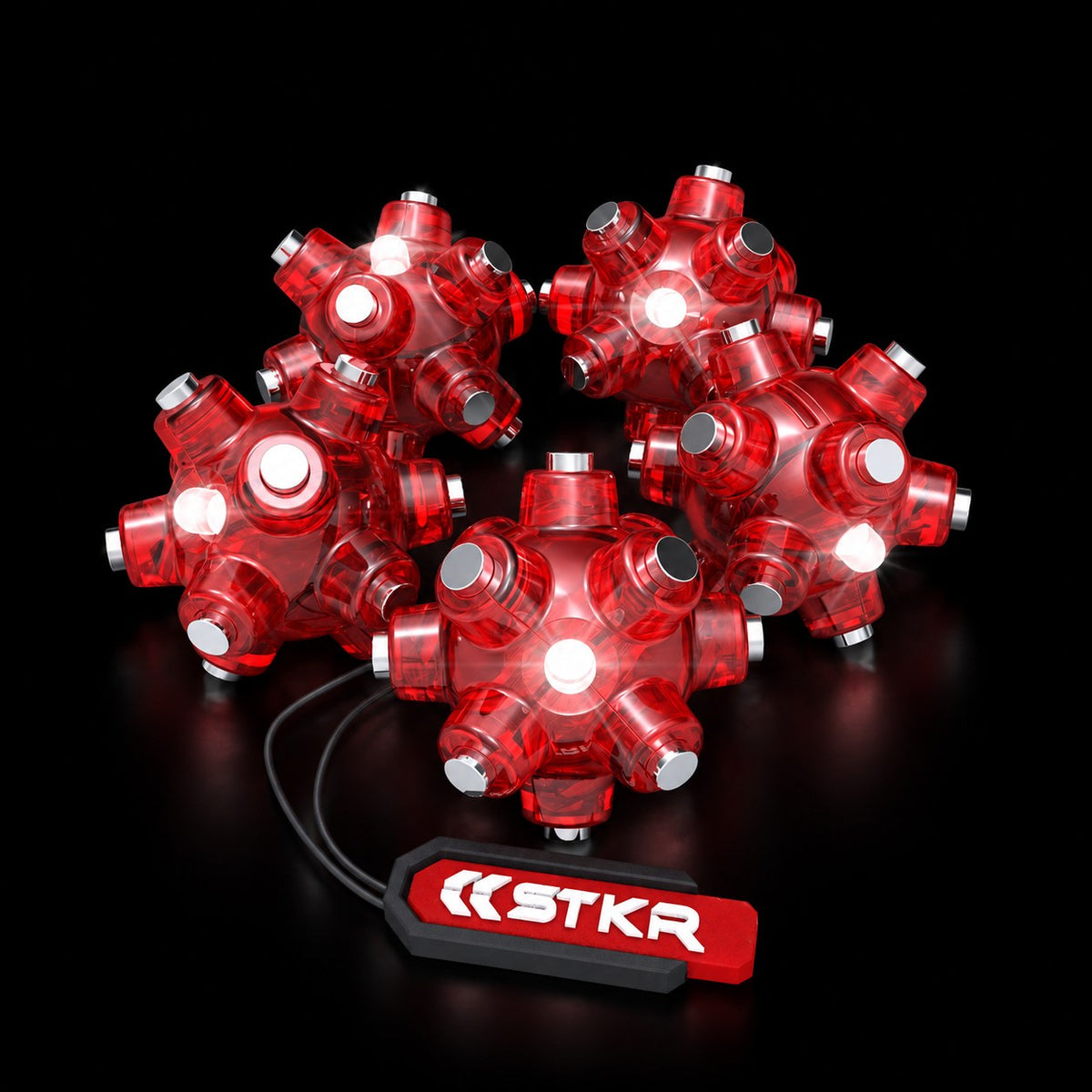 Five Magnetic Light Mines and STKR tag on black