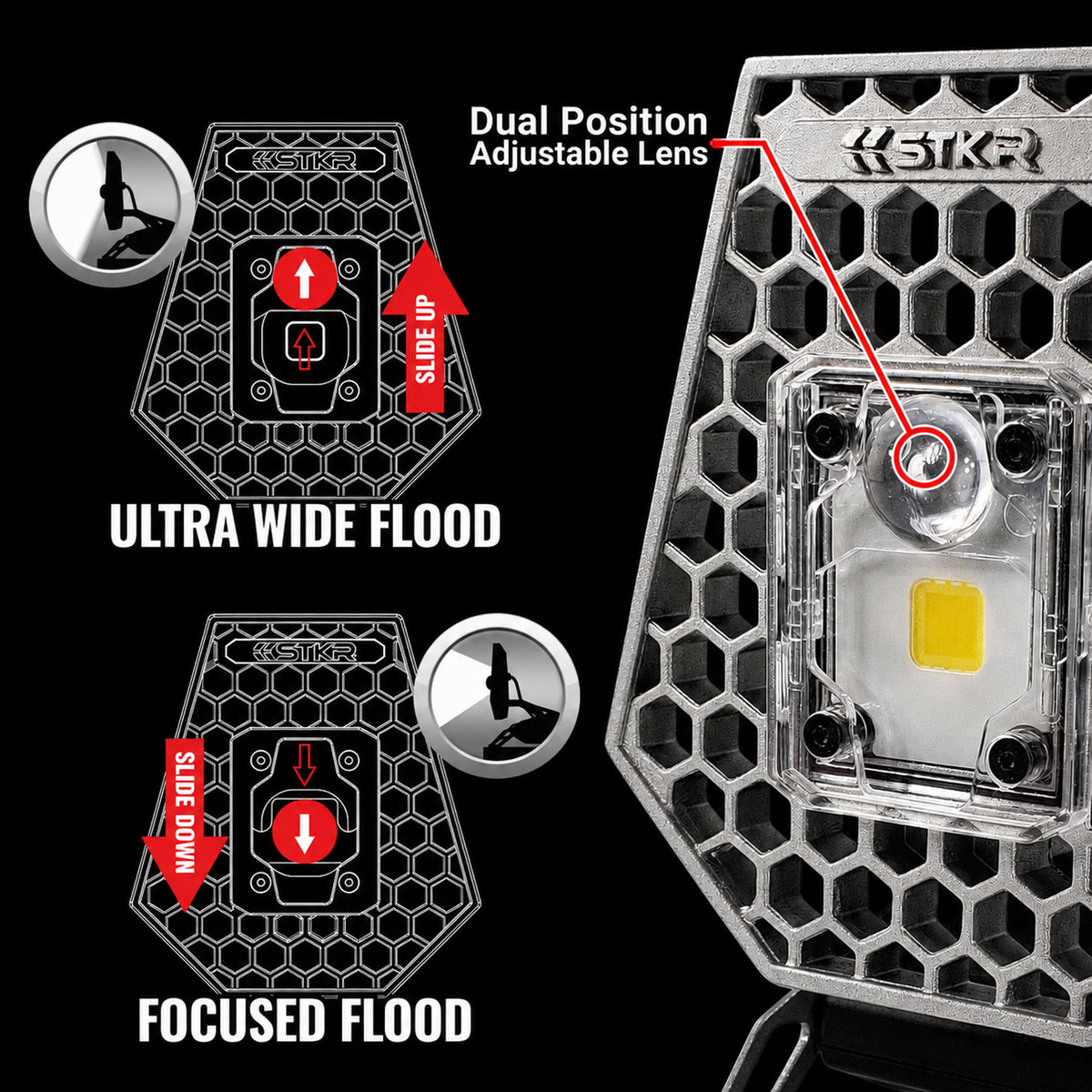 Mobile Task Light adjustable flood and spot lens on black