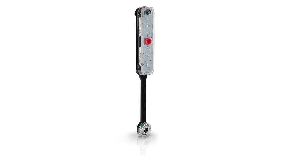 Side parking sensor with a red button on a white background