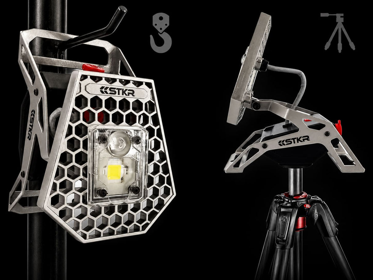 Mobile Task Light mounted by hook and tripod on black