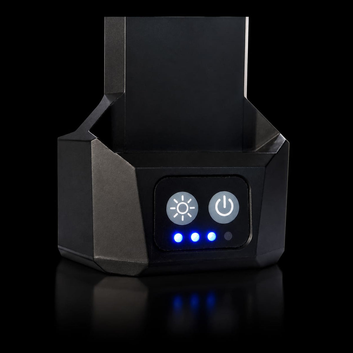TRi-Mobile Area Work Light - Rechargeable Shoplight with Triple Pivoting LED Light Heads by STKR Concepts - base detail - power button, color temperature button, battery level indicator